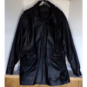 Phase Two Black Leather Jacket w/Removable Hood and Lining XLT